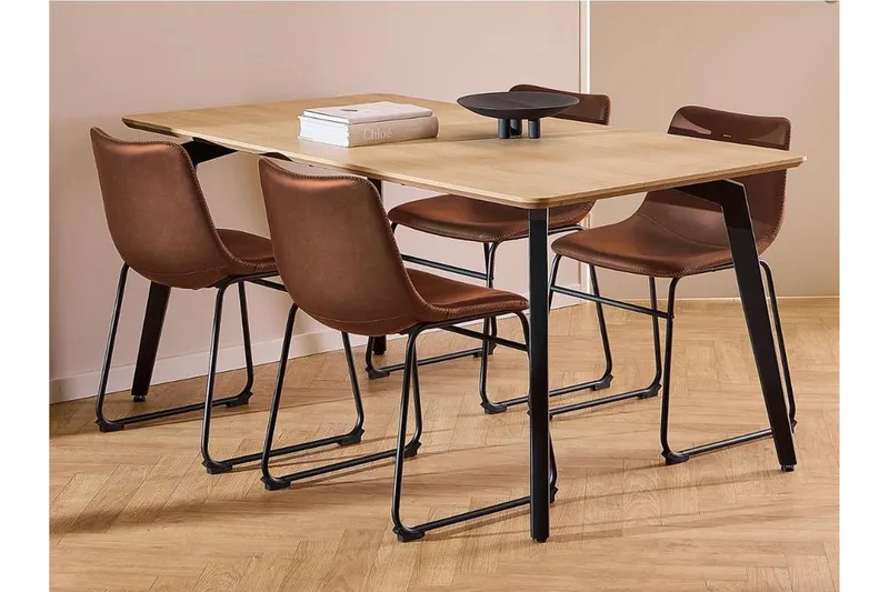 Motona Spisegruppe 160 Cm + 4 Romia Spisestuestole, Sort