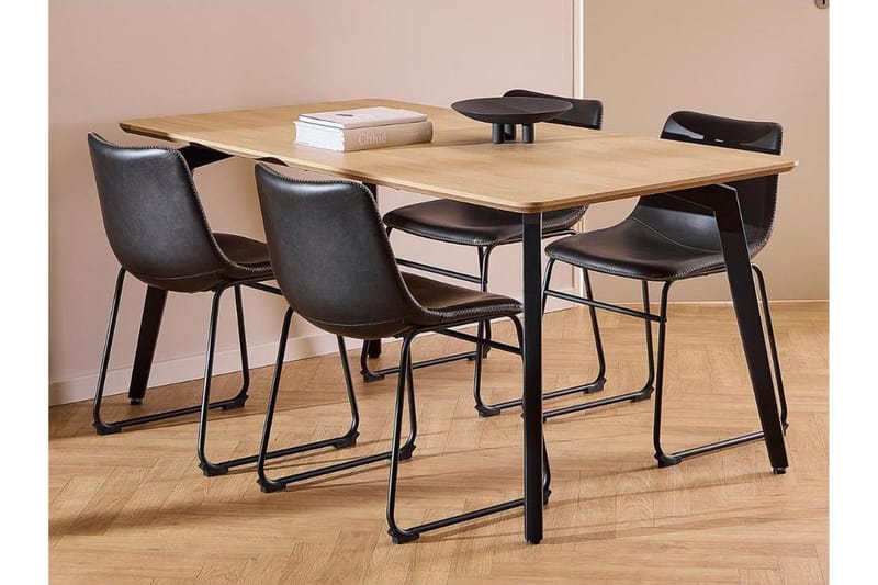 Motona Spisegruppe 160 Cm + 4 Romia Spisestuestole, Sort/Brun