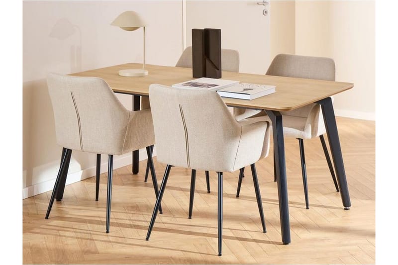 Motona Spisegruppe 160 Cm + 4 Stk Nielsby Spisestuestole, Sort/Beige