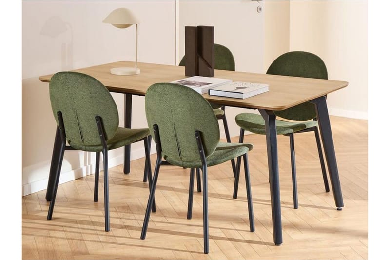 Motona Spisegruppe 160 Cm + 4 Toroni Spisestuestole, Sort/Grøn