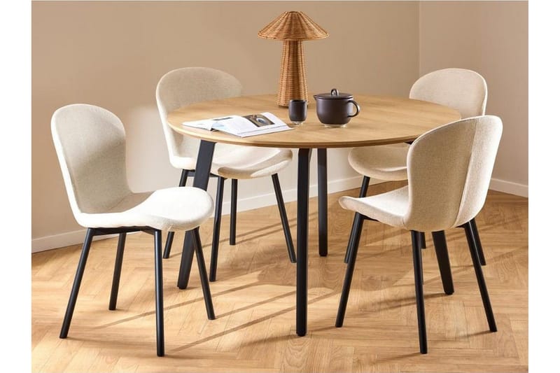 Motona Spisegruppe Rund 120 Cm + 4 Amrita Spisestuestole, Sort/Beige