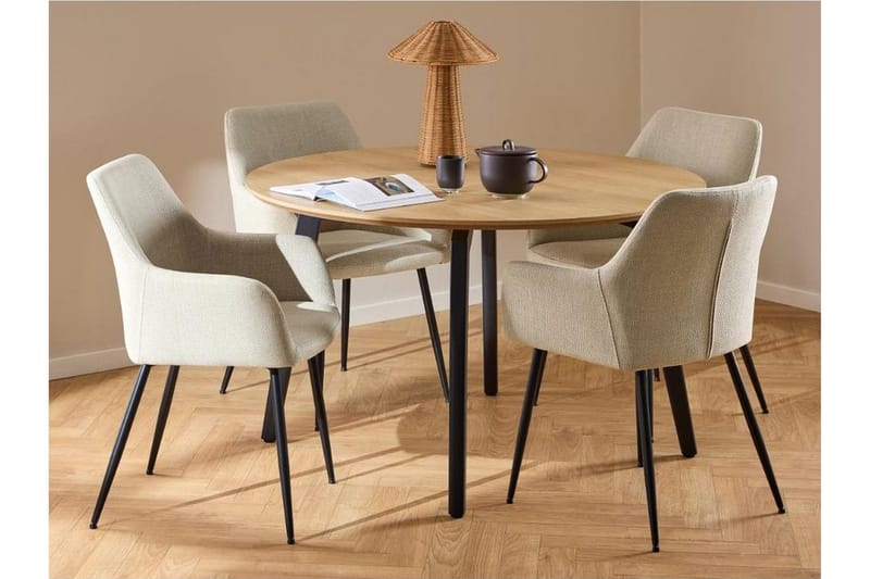 Motona Spisegruppe Rund 120 Cm + 4 Nielsby Spisestuestole, Sort/Beige