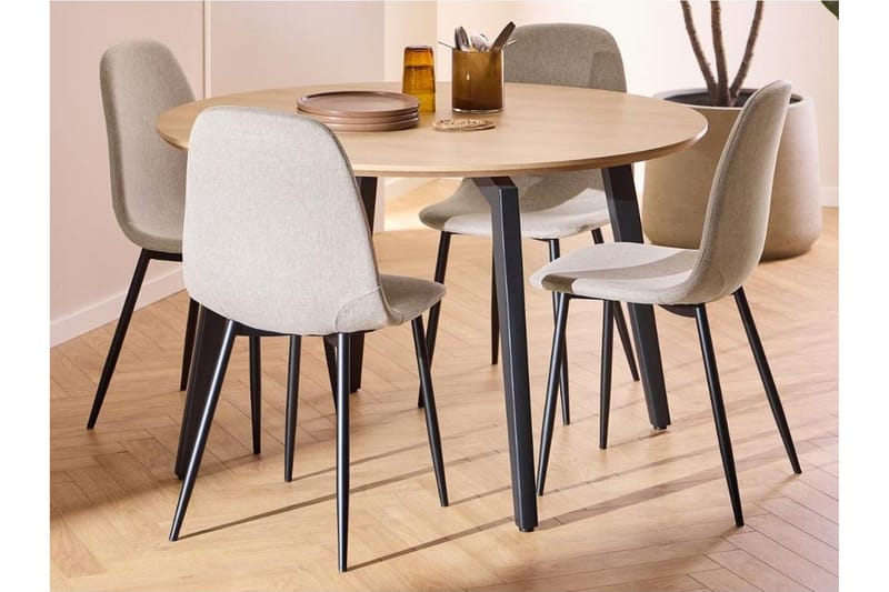 Motona Spisegruppe Rund 120 Cm + 4 Salaman Spisestuestole - Sort/Beige - Møbler - Borde - Spisebordssæt
