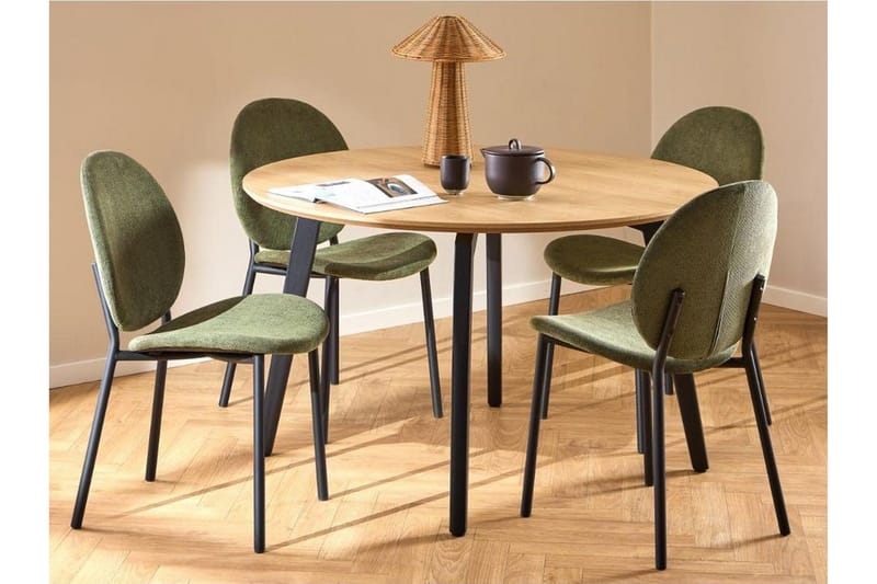Motona Spisegruppe Rund 120 Cm + 4 Toroni Spisestuestole, Sort/Grøn