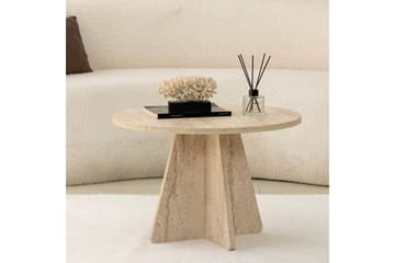 Munne Rundt Sofabord 60 cm i Sten med Korsformet Sokkel - Beige - Møbler - Borde - Sofabord