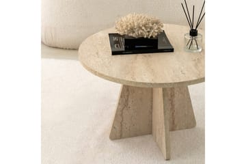 Munne Rundt Sofabord 60 cm i Sten med Korsformet Sokkel - Beige - Møbler - Borde - Sofabord