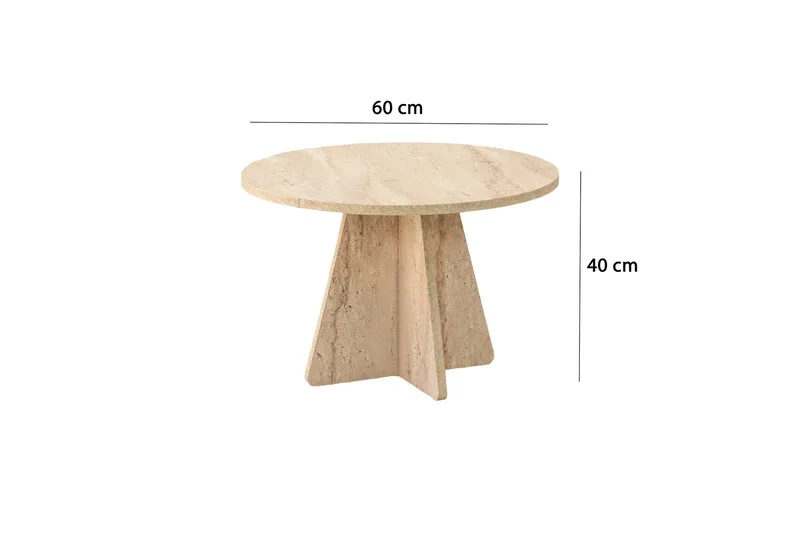 Munne Rundt Sofabord 60 cm i Sten med Korsformet Sokkel - Beige - Møbler - Borde - Sofabord