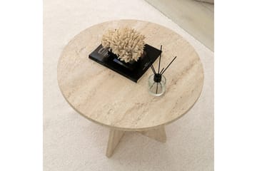 Munne Rundt Sofabord 60 cm i Sten med Korsformet Sokkel - Beige - Møbler - Borde - Sofabord