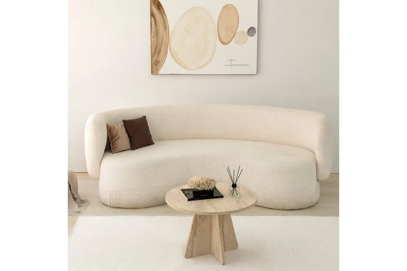 Munne Rundt Sofabord 60 cm i Sten med Korsformet Sokkel - Beige - Møbler - Borde - Sofabord