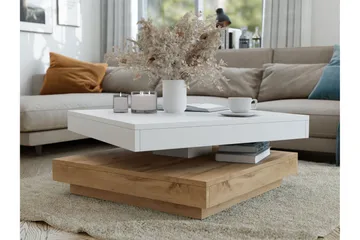 Nenani 70 cm Kvadratisk Sofabord med Drejelig Overdel i Træ - Hvid|Beige - Møbler - Borde - Sofabord
