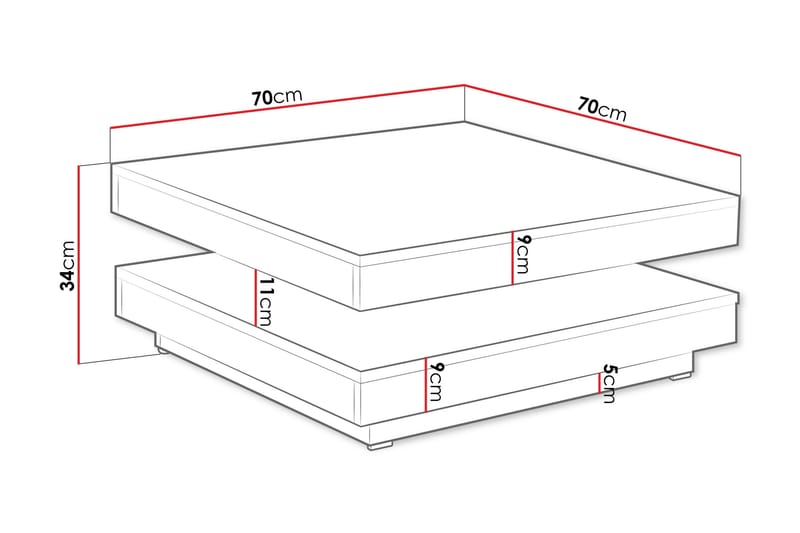Nenani 70 cm Kvadratisk Sofabord med Drejelig Overdel i Træ - Hvid|Beige - Møbler - Borde - Sofabord