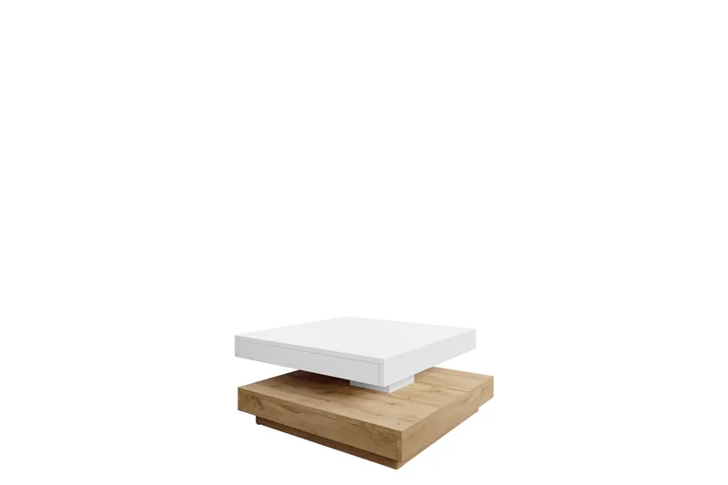 Nenani 70 cm Kvadratisk Sofabord med Drejelig Overdel i Træ, Hvid|Beige