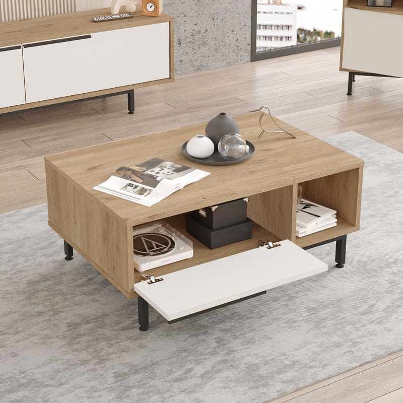 Nilena Sofabord 90x37,6x60 cm - Eg og hvid - Møbler - Borde - Sofabord