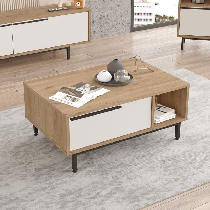 Nilena Sofabord 90x37,6x60 cm - Eg og hvid - Møbler - Borde - Sofabord