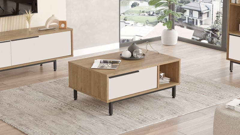 Nilena Sofabord 90x37,6x60 cm - Eg og hvid - Møbler - Borde - Sofabord