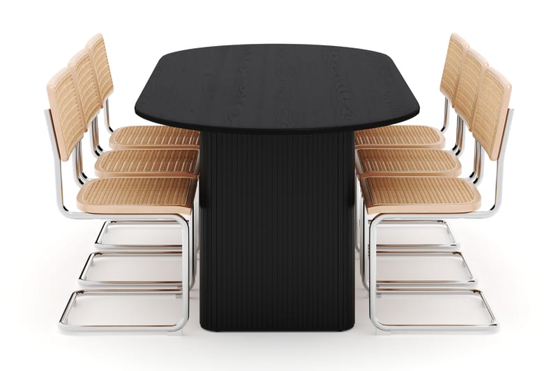 Noira Matbord 220 cm Ek med 6 st Build Matstolar - Sort - Møbler - Borde - Spisebordssæt