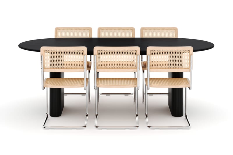 Noira Matbord 220 cm Ek med 6 st Build Matstolar - Sort - Møbler - Borde - Spisebordssæt