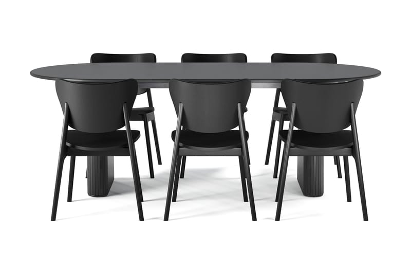 Noira Matbord 220 cm med 6 st Jerup Matstol - Sort - Møbler - Borde - Spisebordssæt