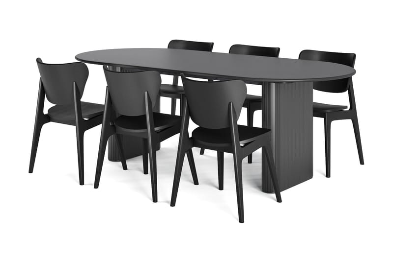 Noira Matbord 220 cm med 6 st Jerup Matstol, Sort