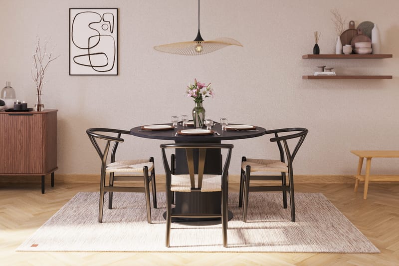Noira Matgrupp 120 cm Ek Rund med 4 Dastoori Matstol - Sort - Møbler - Borde - Spisebordssæt