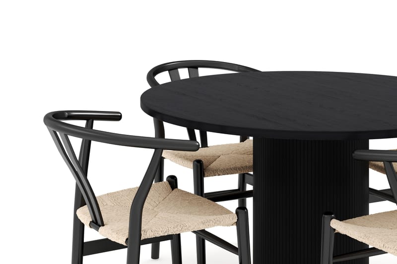 Noira Matgrupp 120 cm Ek Rund med 4 Dastoori Matstol - Sort - Møbler - Borde - Spisebordssæt