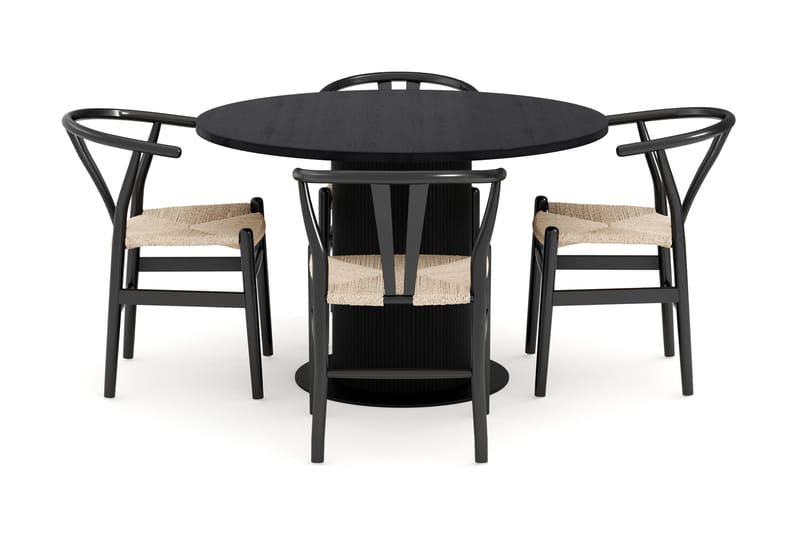Noira Matgrupp 120 cm Ek Rund med 4 Dastoori Matstol - Sort - Møbler - Borde - Spisebordssæt
