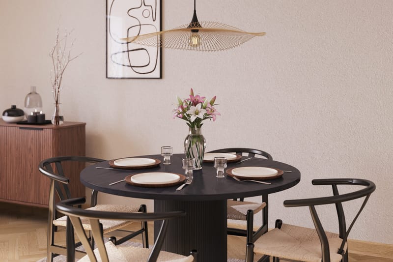 Noira Matgrupp 120 cm Ek Rund med 4 Dastoori Matstol - Sort - Møbler - Borde - Spisebordssæt