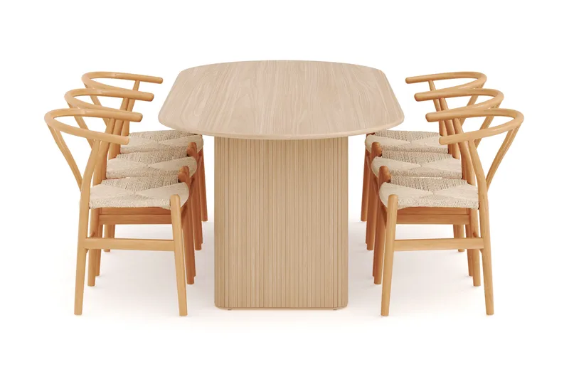 Noira Oval Matgrupp 220 cm med 6 Dastoori Matstolar - Natur - Møbler - Borde - Spisebordssæt
