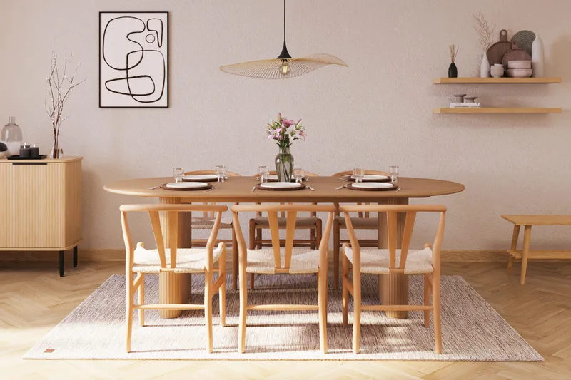 Noira Oval Matgrupp 220 cm med 6 Dastoori Matstolar - Natur - Møbler - Borde - Spisebordssæt