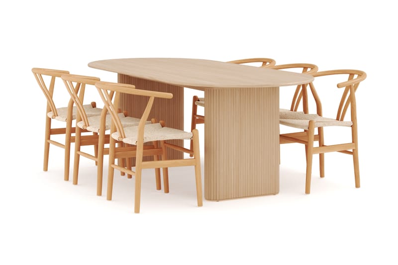 Noira Oval Matgrupp 220 cm med 6 Dastoori Matstolar - Natur - Møbler - Borde - Spisebordssæt