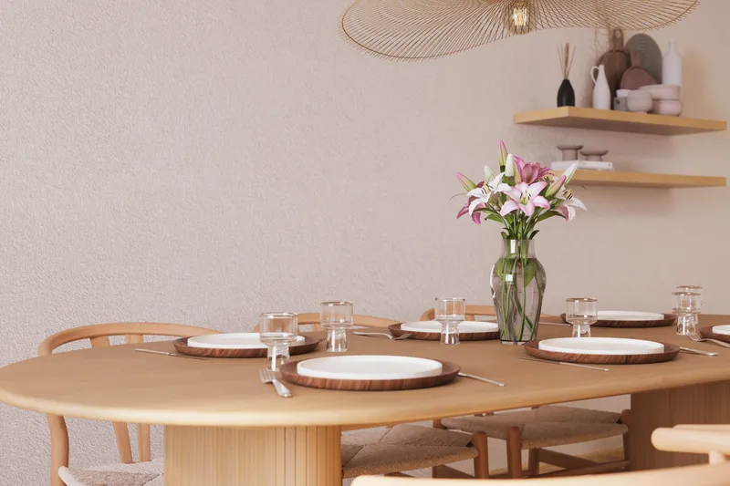 Noira Oval Matgrupp 220 cm med 6 Dastoori Matstolar - Natur - Møbler - Borde - Spisebordssæt