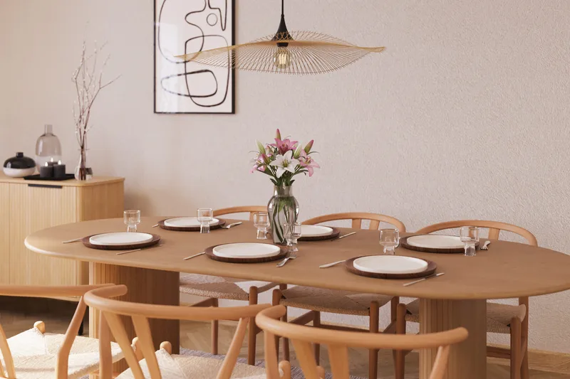 Noira Oval Matgrupp 220 cm med 6 Dastoori Matstolar - Natur - Møbler - Borde - Spisebordssæt