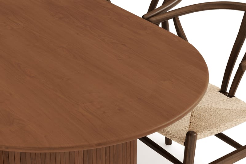 Noira Oval Matgrupp 220 cm Valnöt med 6 Dastoori Matstolar - Ribbet / Natur / Mørkebrun / Brunt Træ - Møbler - Borde - Spisebordssæt
