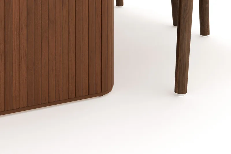 Noira Oval Matgrupp 220 cm Valnöt med 6 Dastoori Matstolar - Ribbet / Natur / Mørkebrun / Brunt Træ - Møbler - Borde - Spisebordssæt