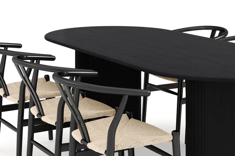 Noira Oval spisegruppe 220 cm i træ med 6 stole - sort - Møbler - Borde - Spisebordssæt