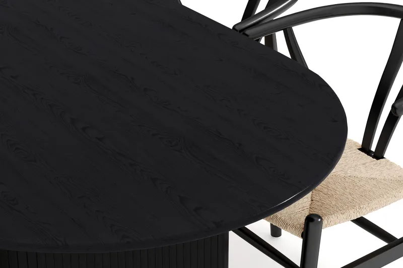 Noira Oval spisegruppe 220 cm i træ med 6 stole - sort - Møbler - Borde - Spisebordssæt