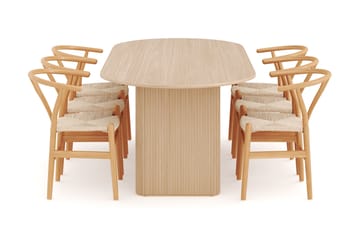 Noira Oval Spisegruppe 220 cm med 6 Dastoori Spisestole - Natur - Møbler - Borde - Spisebordssæt