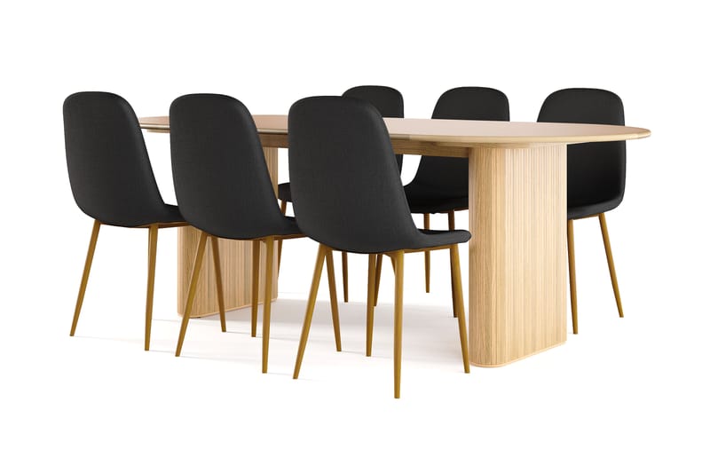 Noira Ovalt Matbord 220 cm EK +  8 st Nibe stol svart med ek ben, Natur/Sort
