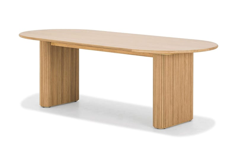 Noira Ovalt Matbord 220 cm EK +  8 st Nibe stol beige med ek ben - Natur/Beige - Møbler - Borde - Spisebordssæt