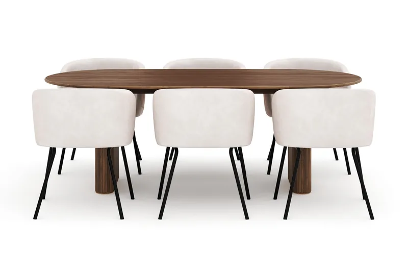 Noira Ovalt Matbord 220 cm med 6 Berit Stolar - Brun - Møbler - Borde - Spisebordssæt