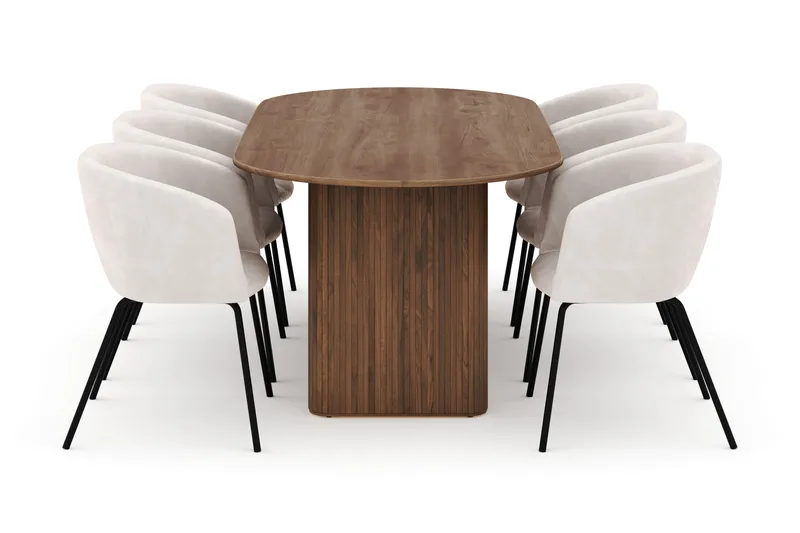 Noira Ovalt Matbord 220 cm med 6 Berit Stolar - Brun - Møbler - Borde - Spisebordssæt