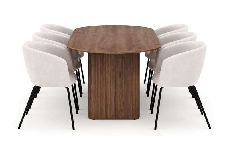 Noira Ovalt Matbord 220 cm med 6 Berit Stolar - Brun - Møbler - Borde - Spisebordssæt