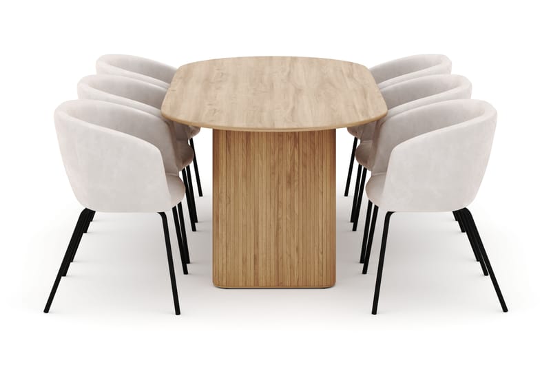 Noira Ovalt Matbord 220 cm med 6 Berit Stolar - Natur - Møbler - Borde - Spisebordssæt