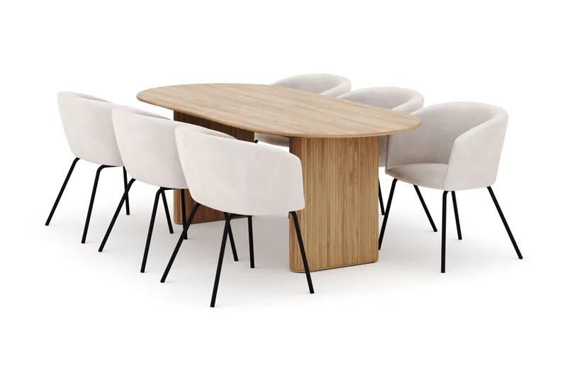 Noira Ovalt Matbord 220 cm med 6 Berit Stolar - Natur - Møbler - Borde - Spisebordssæt