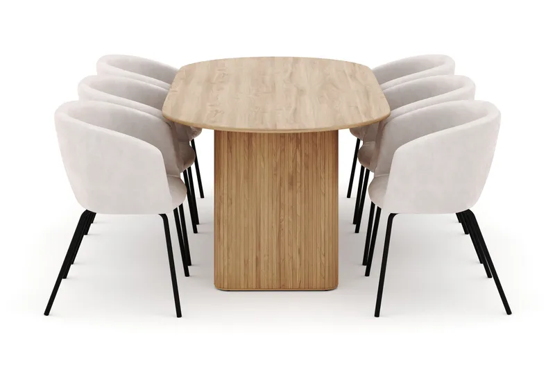 Noira Ovalt Matbord 220 cm med 6 Berit Stolar - Natur - Møbler - Borde - Spisebordssæt