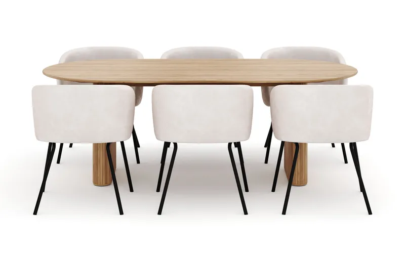 Noira Ovalt Matbord 220 cm med 6 Berit Stolar - Natur - Møbler - Borde - Spisebordssæt