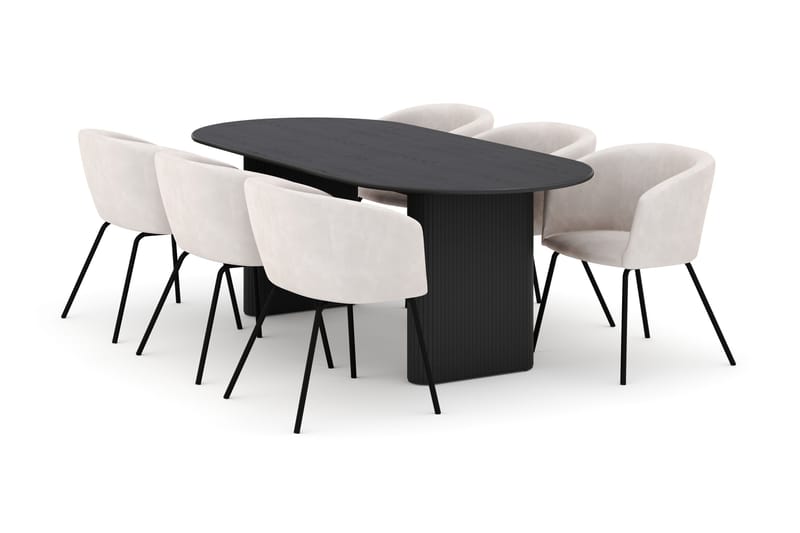 Noira Ovalt Matbord 220 cm med 6 Berit Stolar, Sort