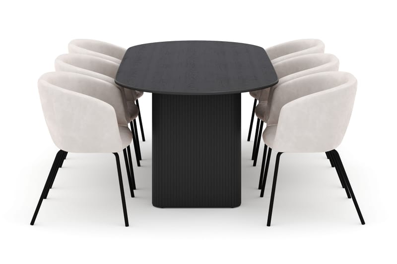 Noira Ovalt Matbord 220 cm med 6 Berit Stolar - Sort - Møbler - Borde - Spisebordssæt