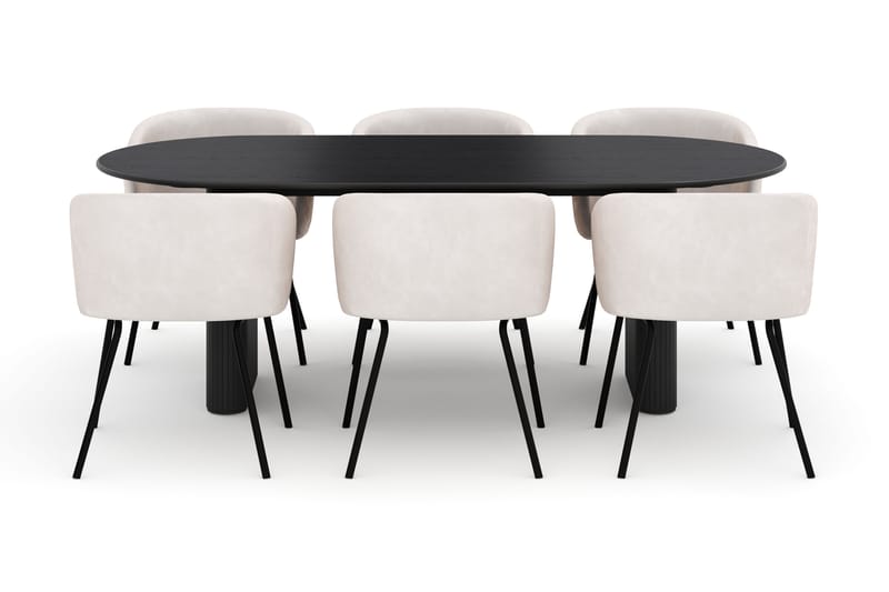Noira Ovalt Matbord 220 cm med 6 Berit Stolar - Sort - Møbler - Borde - Spisebordssæt