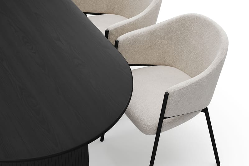 Noira Ovalt Matbord 220 cm med 6 Filip Matstolar - Sort / Hvid Bouclé - Møbler - Borde - Spisebordssæt